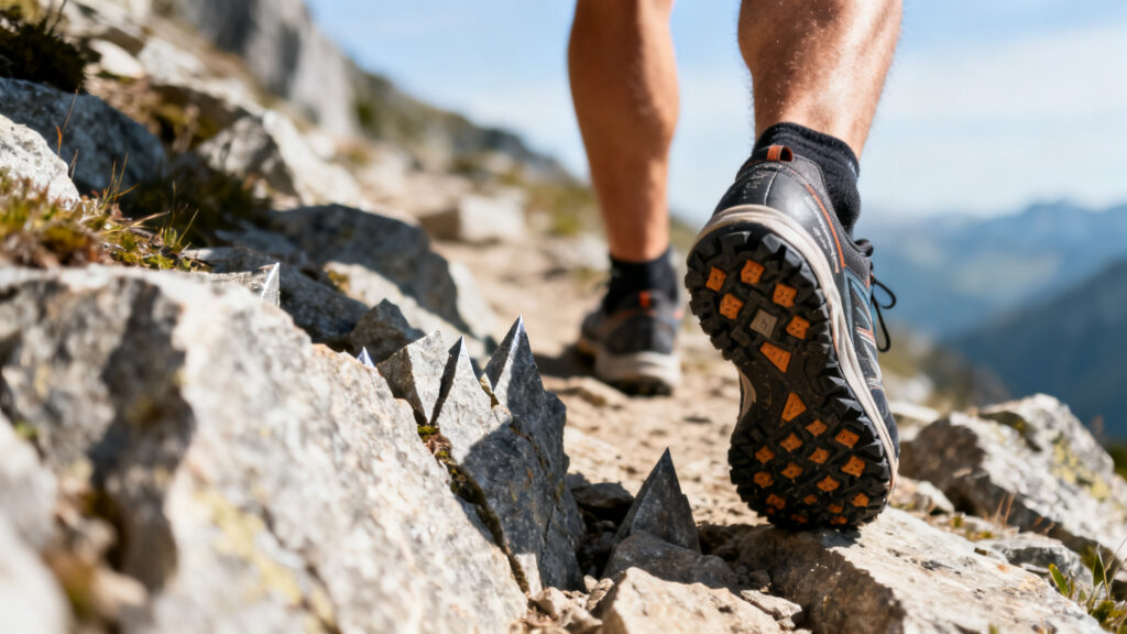 Semelle adhérente sur pierrier avec crampons 4 mm