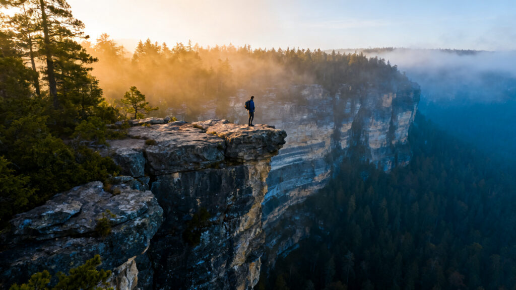 Belvédère sur gorge au petit matin, panorama Royans