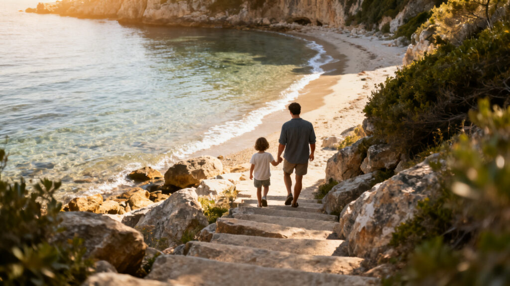Chemin côtier facile vers une crique pour famille