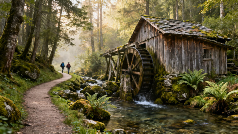 Sentier du chemin des moulins le long d’un ruisseau