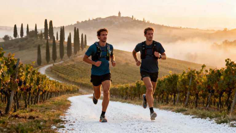 Traileurs dans les vignobles toscans du chianti ultra trail