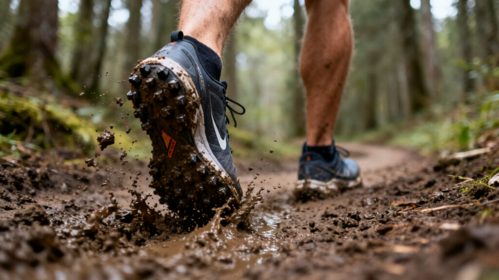 Chaussures de trail avec crampons 6 mm sur boue