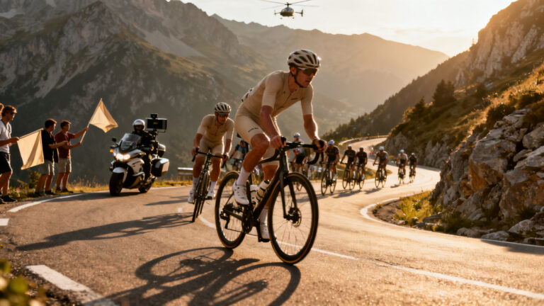 Peloton du Critérium du Dauphiné sur une route alpine en montée