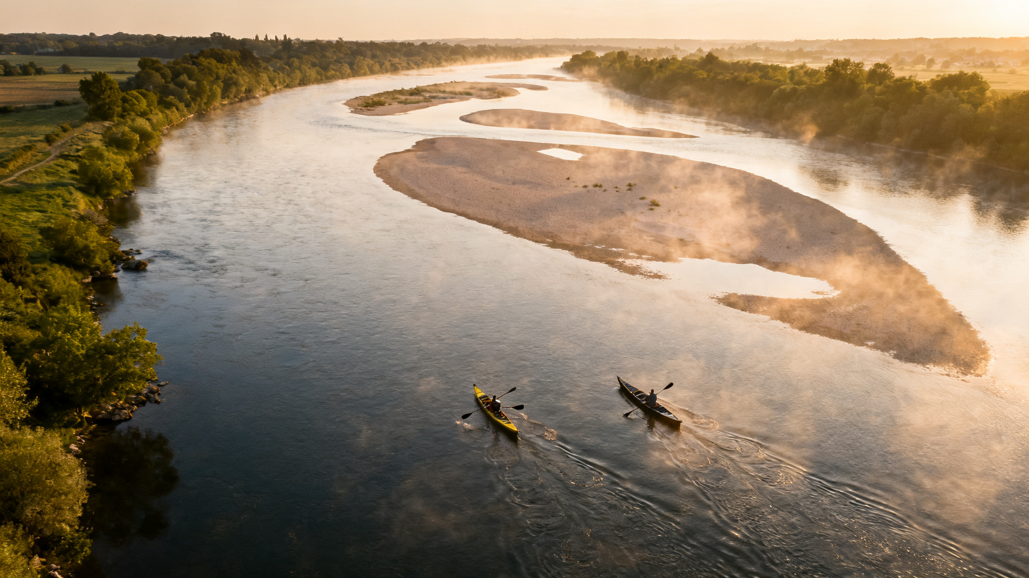 Descente de la Loire en canoë entre îlots de sable