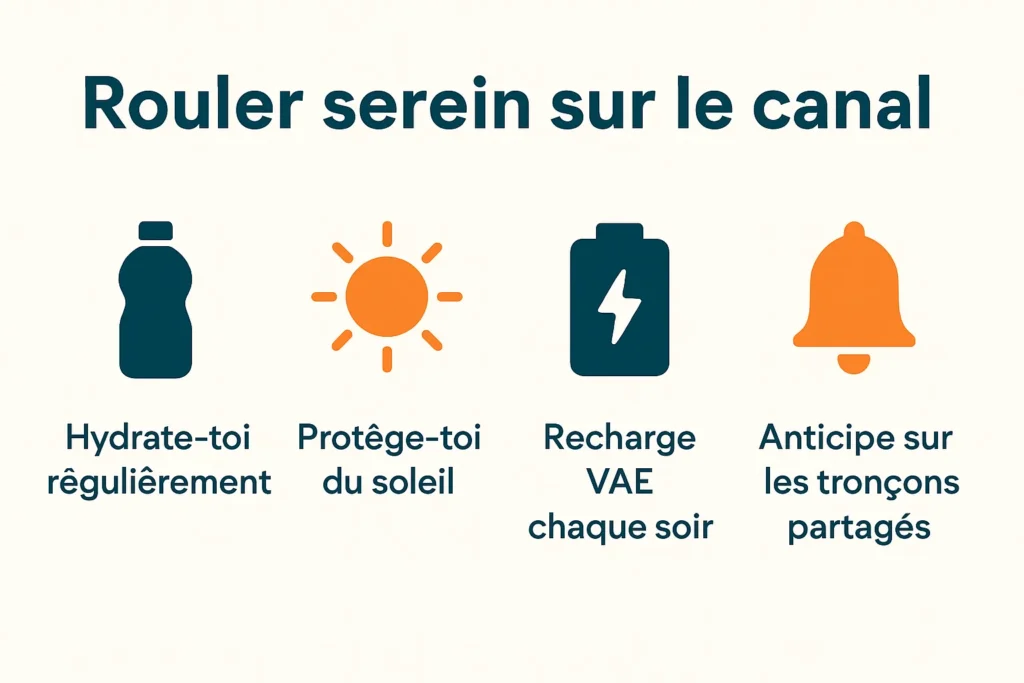 Infographie conseils hydratation, soleil, VAE et sécurité