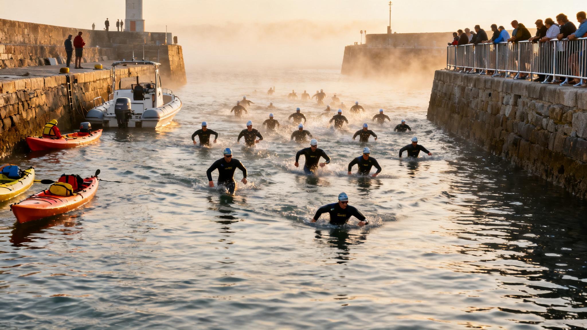 Départ natation IRONMAN Les Sables d'Olonne 2026 dans un chenal