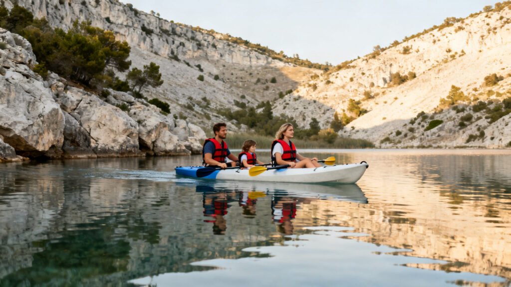 Kayak en famille sur le lac d’Esparron, crique abritée