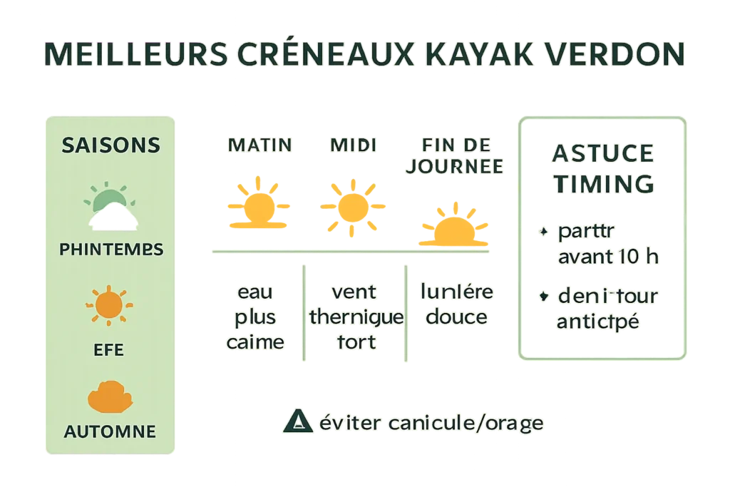 Calendrier et horaires idéaux pour kayak dans le Verdon