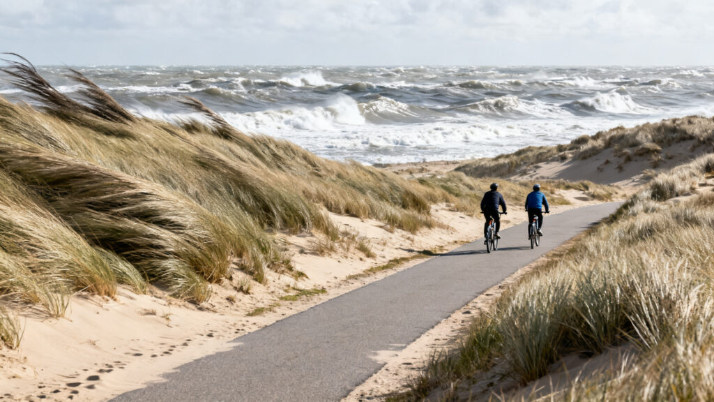 Piste cyclable entre dunes sur la mer du Nord N1