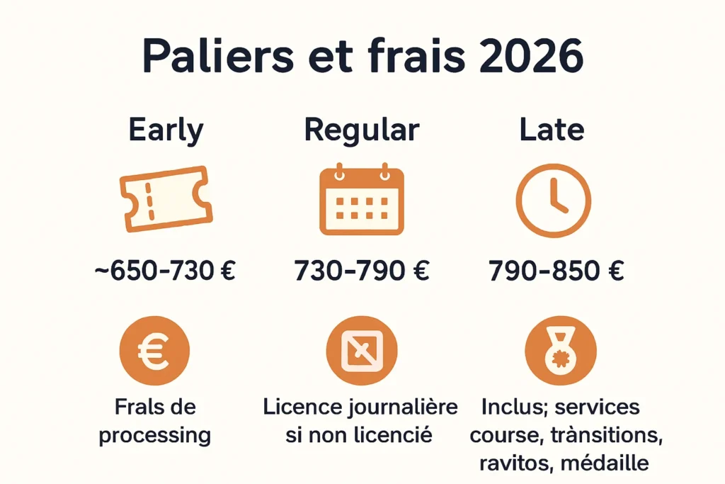 Paliers tarifaires et frais d’inscription 2026 en un coup d’œil
