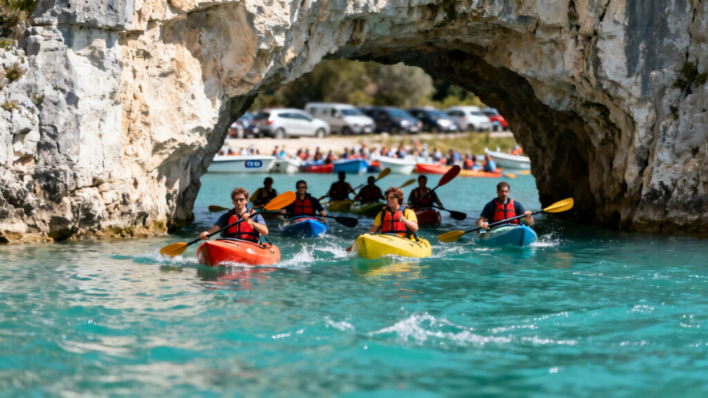 Kayaks à l’entrée des gorges près du pont de Galetas