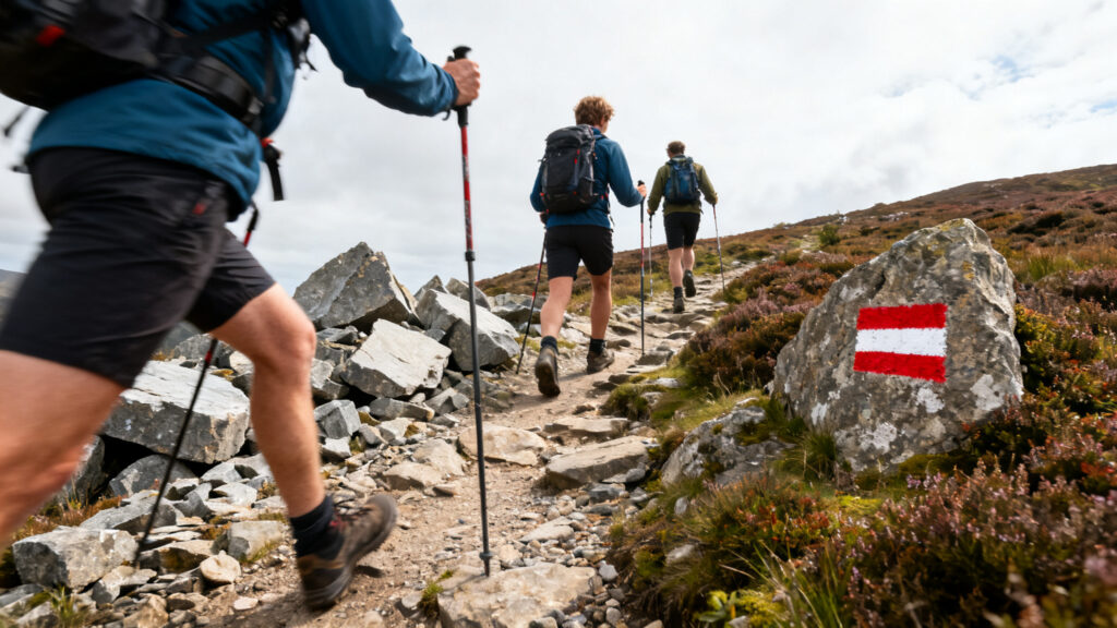 Suivre le GR10 depuis Sare sur sentier caillouteux balisé