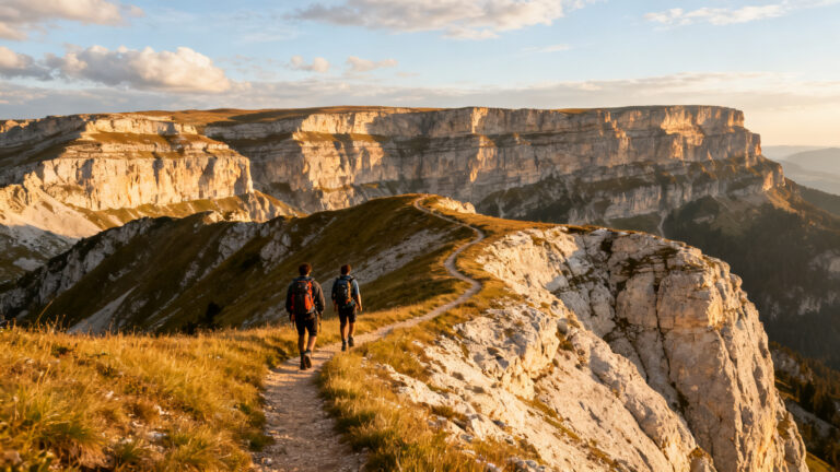 Sentier de crête au coucher du soleil pour une randonnée dans le Vercors