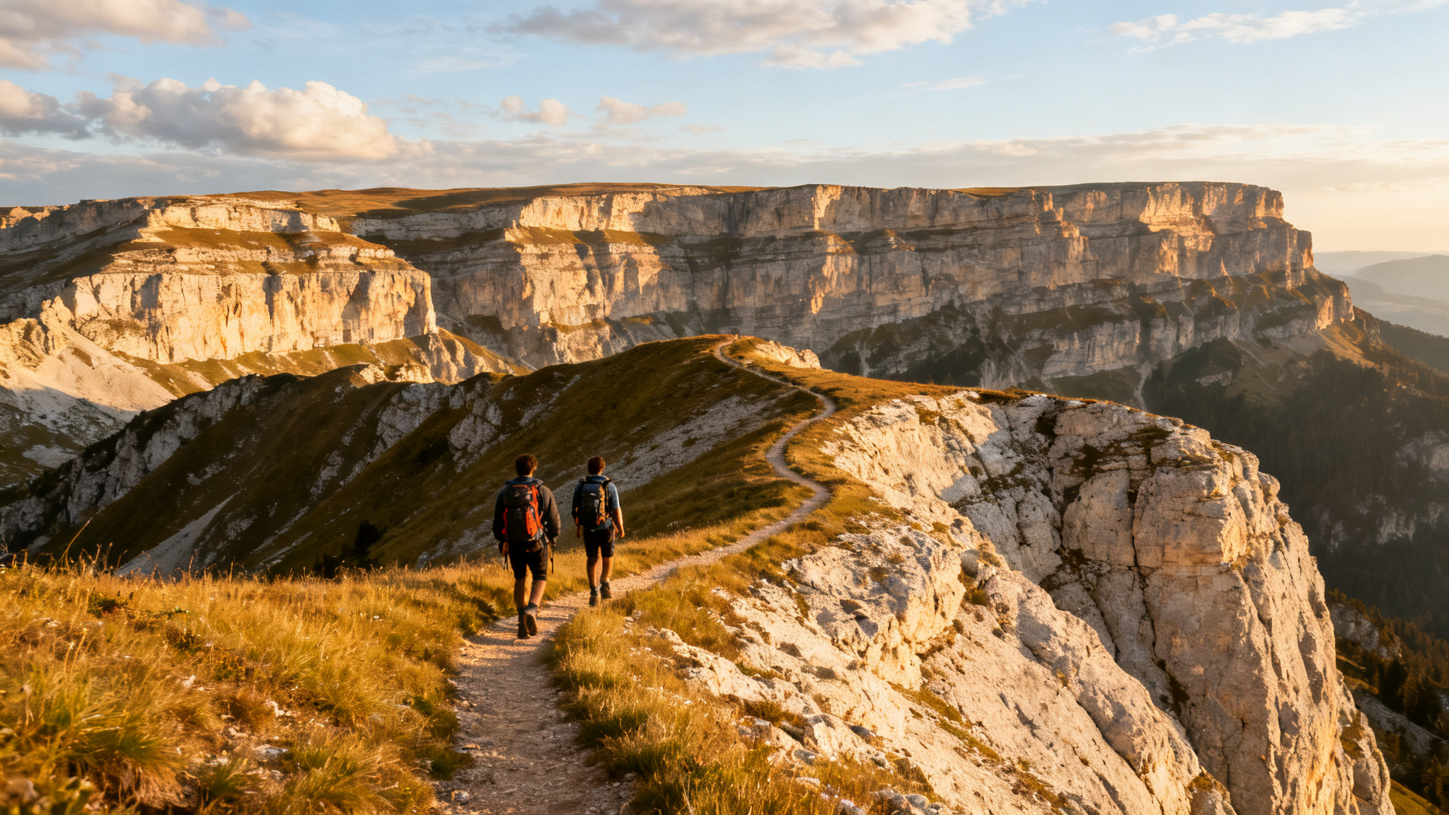 Sentier de crête au coucher du soleil pour une randonnée dans le Vercors