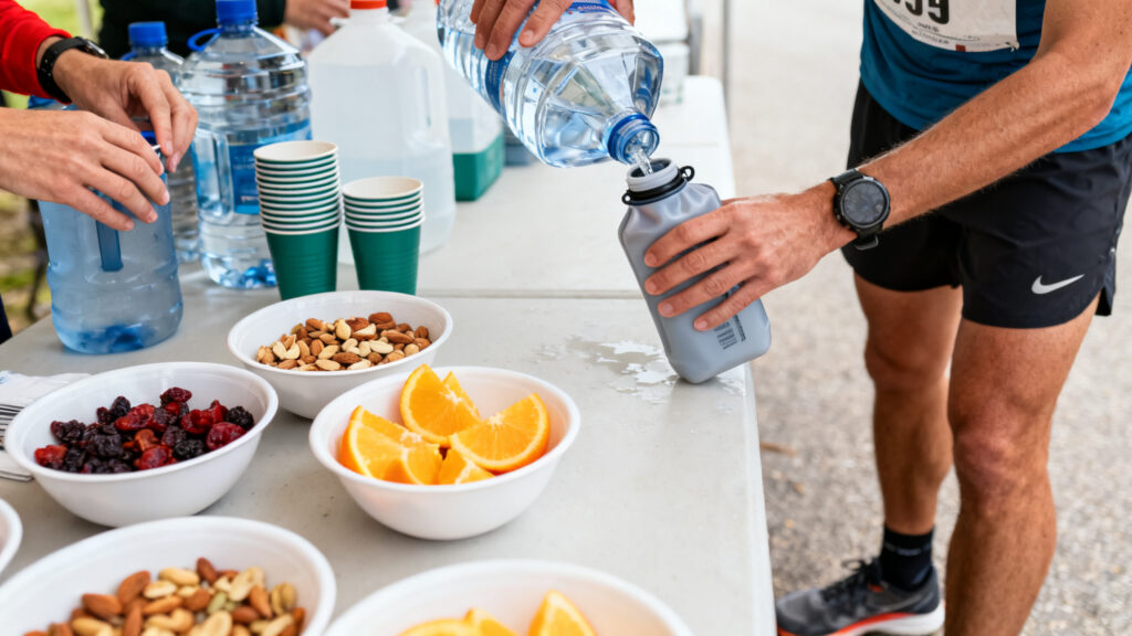 Ravito avec fruits, eau et gobelets réutilisables