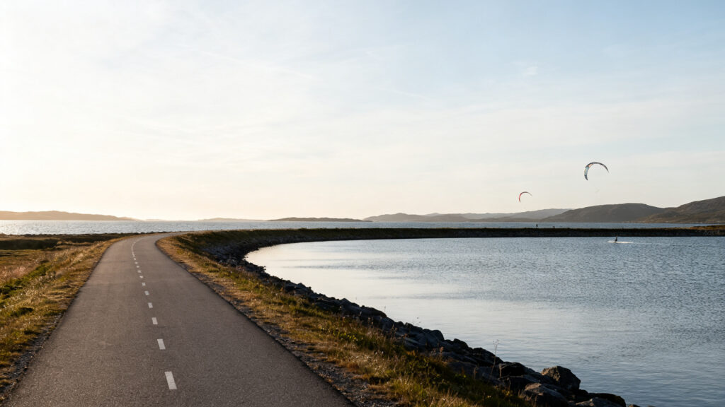 Piste plate autour du fjord de Ringkøbing, vent arrière