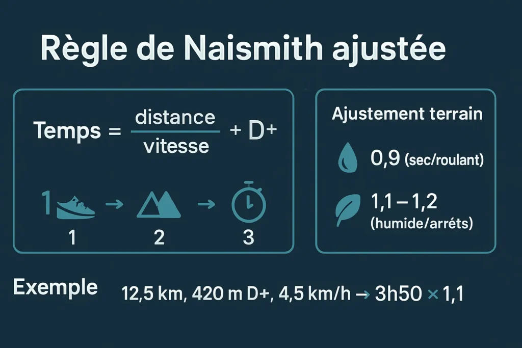 Schéma récapitulatif de la règle de Naismith ajustée