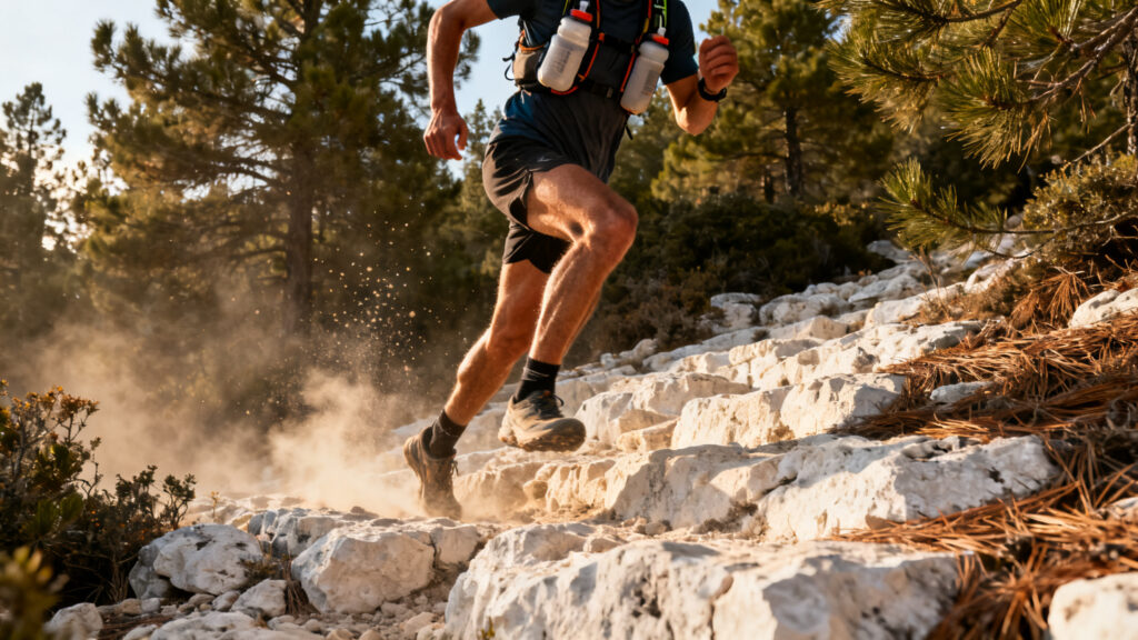 Coureur dans la montée du 25 km, D+ soutenu