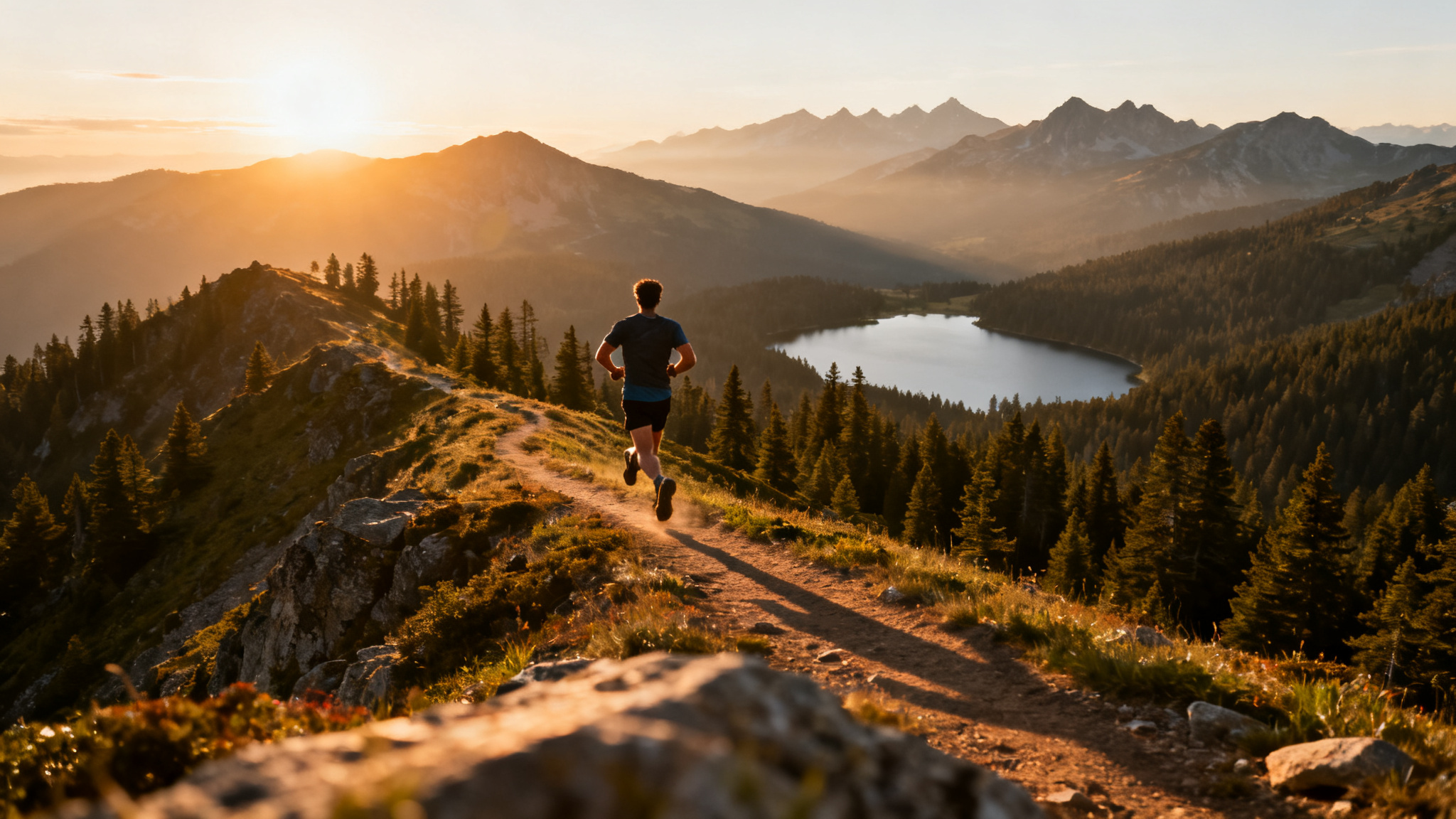 Coureur en montagne sur le Trail de Font-Romeu au lever du jour