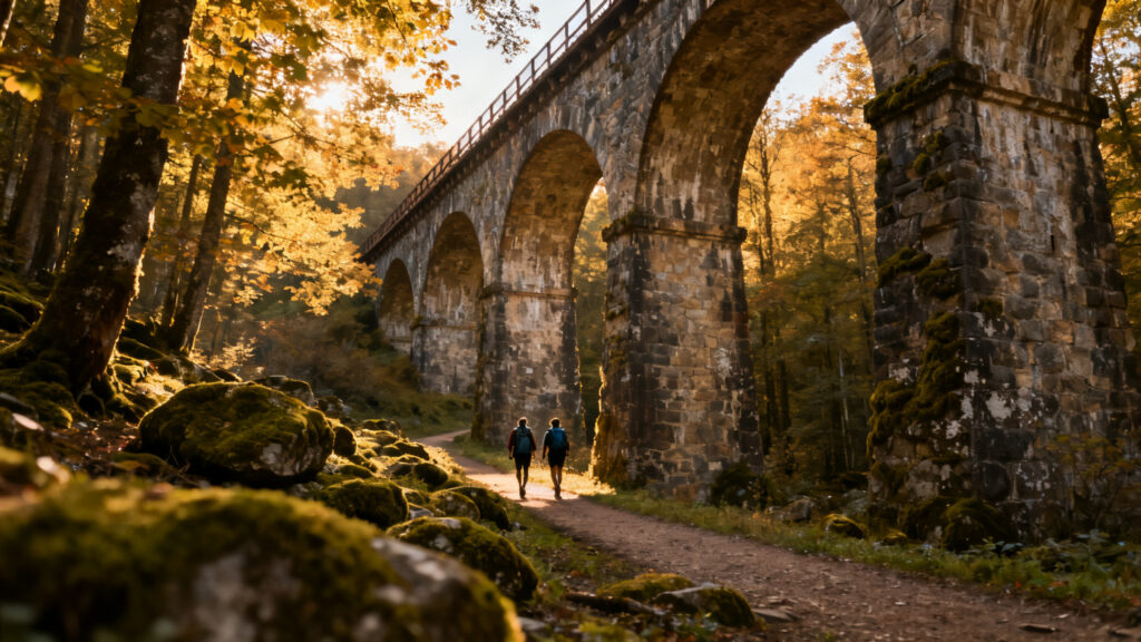 Ancien viaduc en pierre sur sentier forestier