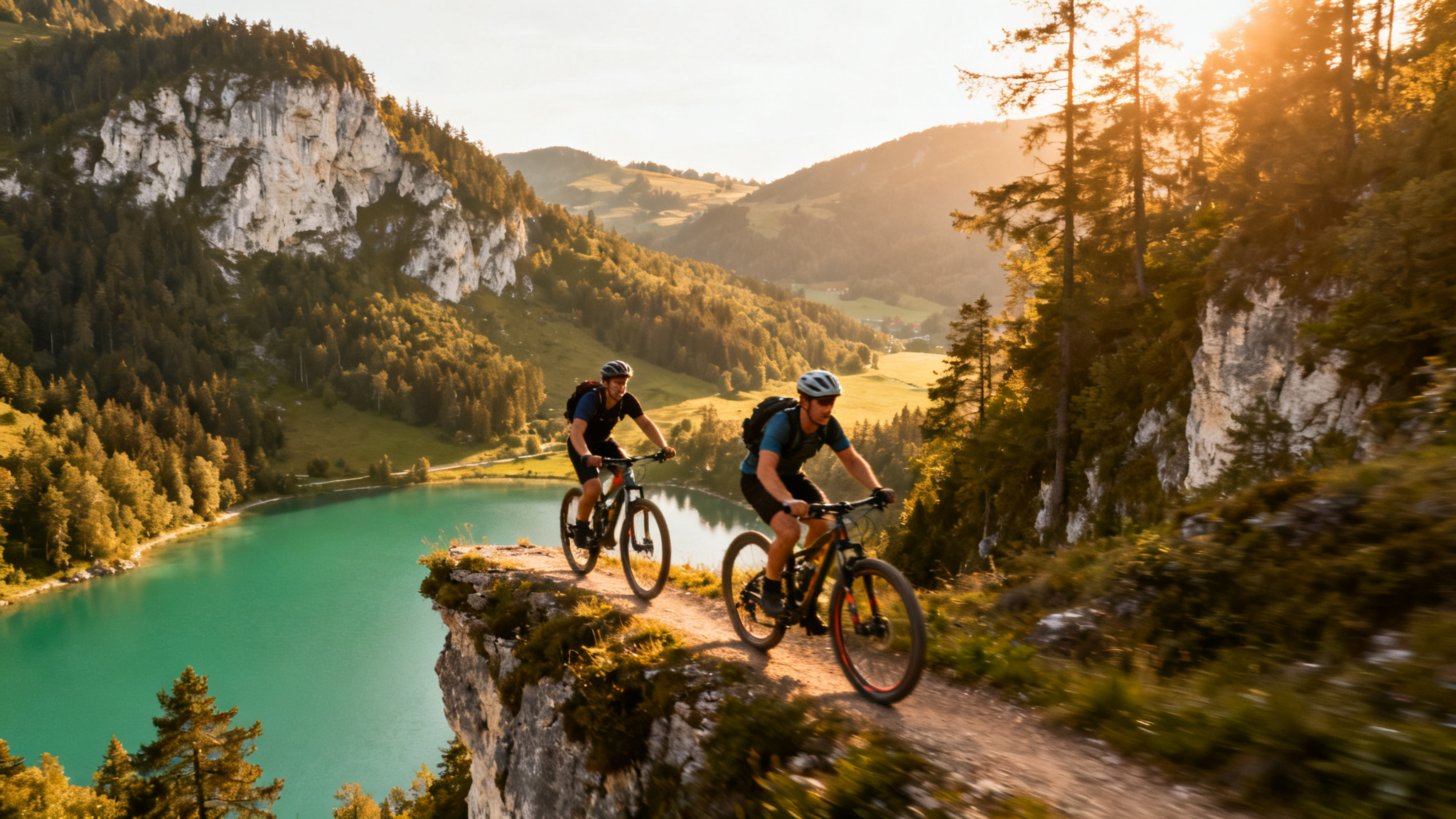VTT dans le Jura sur single au-dessus d’un lac