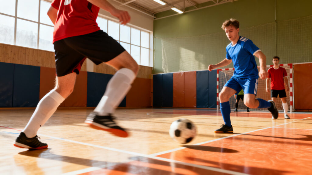 Action technique sur terrain d’indoor soccer