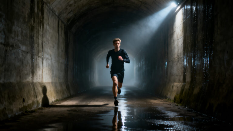 Coureur solitaire dans un long tunnel, esprit Ultra Tunnel