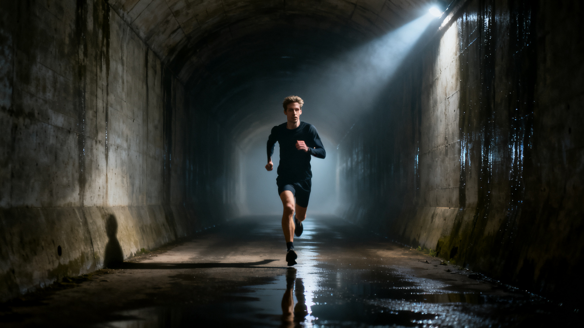 Coureur solitaire dans un long tunnel, esprit Ultra Tunnel