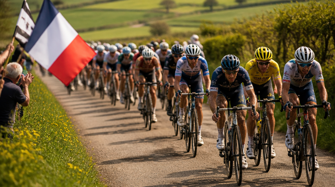 Peloton lors des boucles de la mayenne 2026 sur route vallonnée