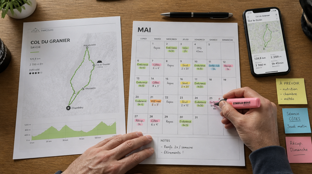 Calendrier annoté et carte pour les villes-étapes 2026