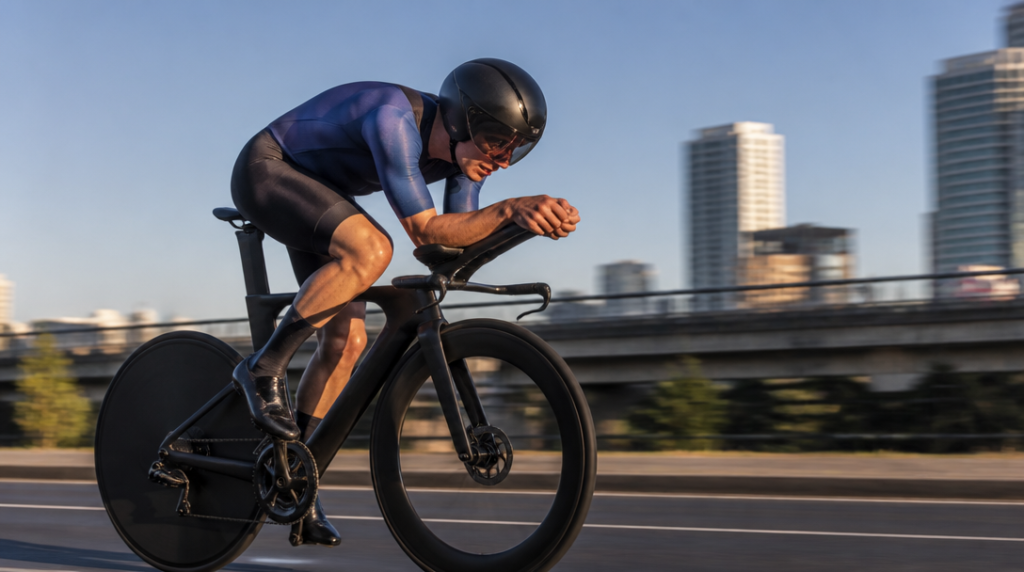 Cycliste en position aéro lors des contre-la-montre individuels