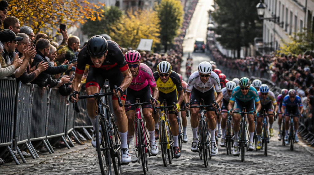 Peloton Élite hommes en côte sur la course en ligne du week-end
