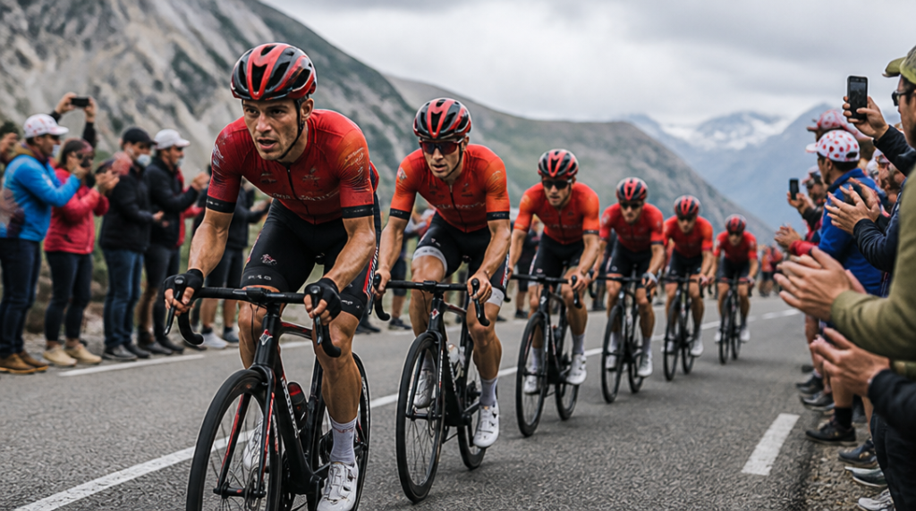 Équipe en tête imposant le tempo en montagne