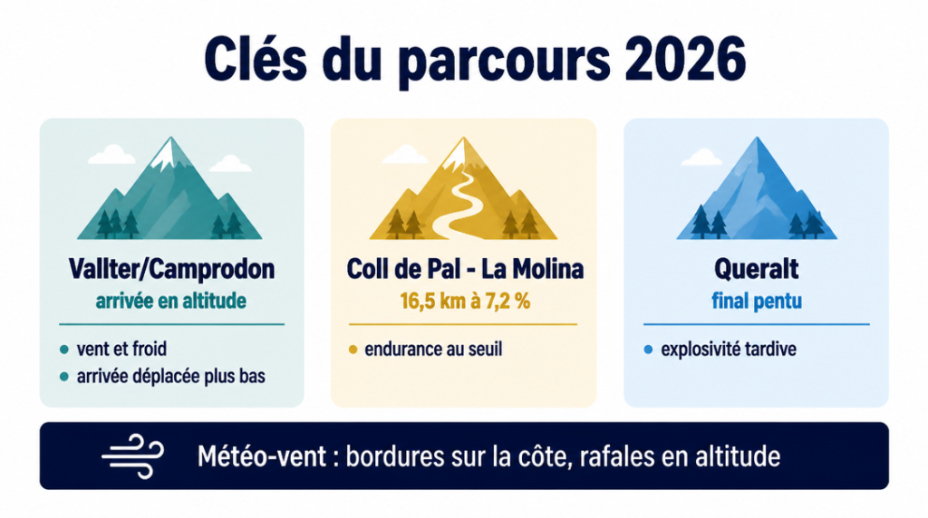Arrivées au sommet et météo-vent du parcours 2026