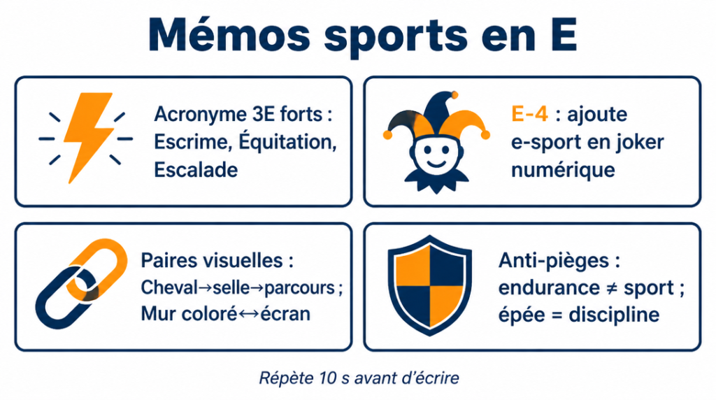 Infographie mnémoniques et règles pour les sports en E