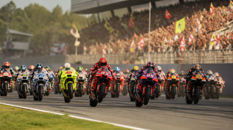 Départ de MotoGP Jerez avec tribunes combles et action