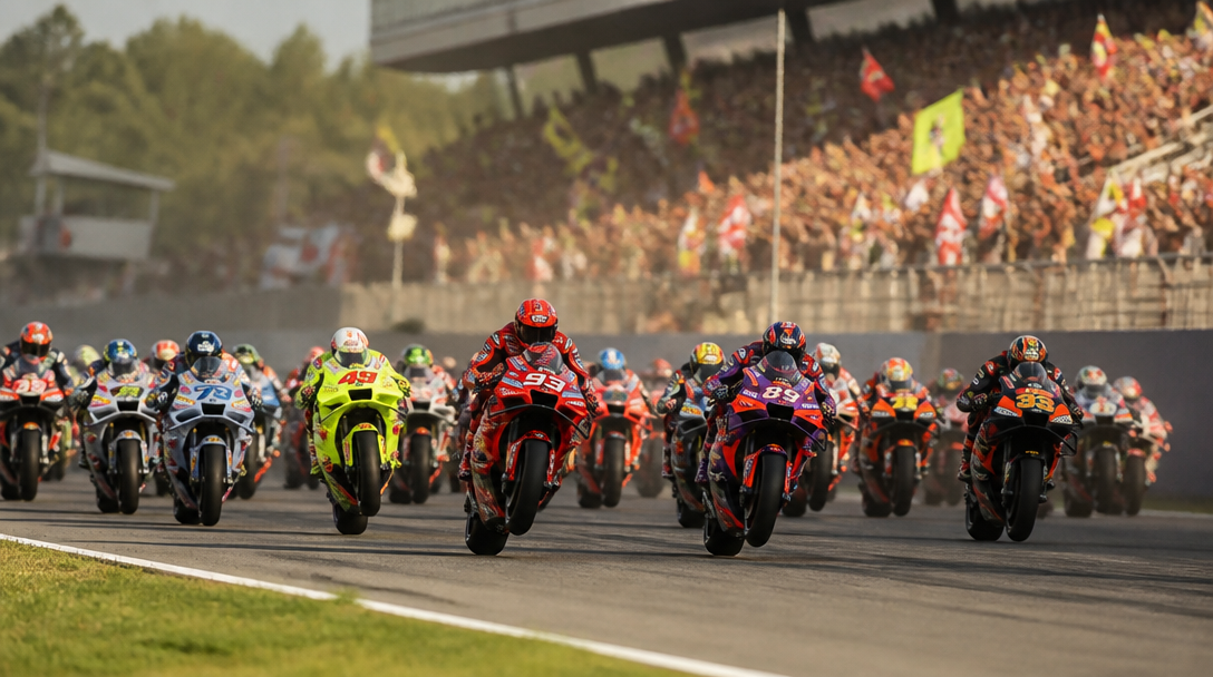 Départ de MotoGP Jerez avec tribunes combles et action