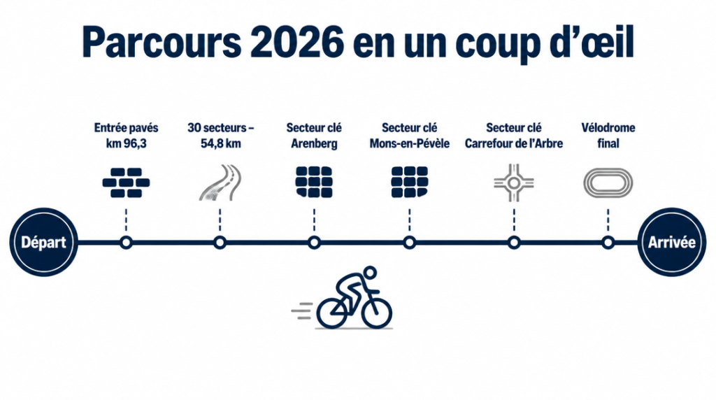 Itinéraire Compiègne à Roubaix et secteurs clés