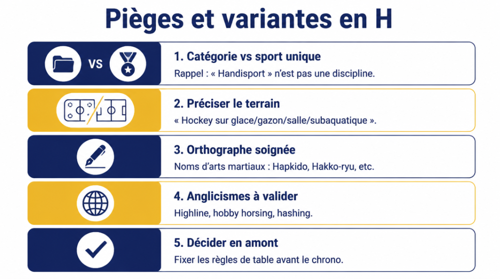 Règles d’acceptation et variantes pour un sport en h
