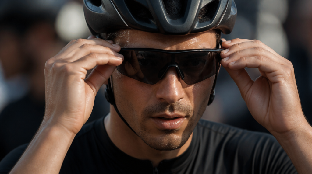Portrait d’un coureur français concentré avant le départ
