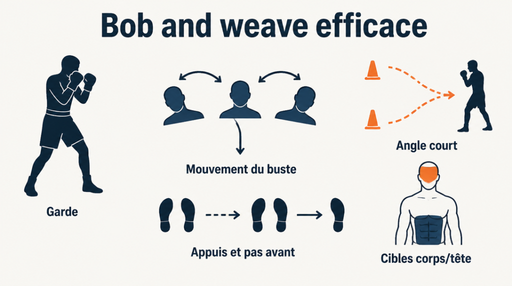 Schéma du bob and weave et des angles courts en entrée