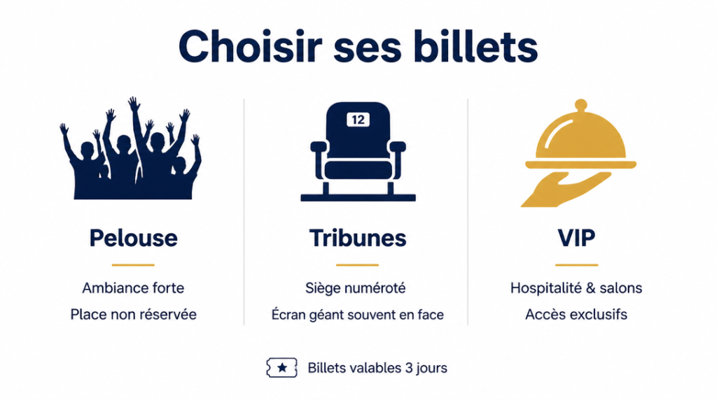 Comparatif pelouse, tribunes et VIP pour billets MotoGP