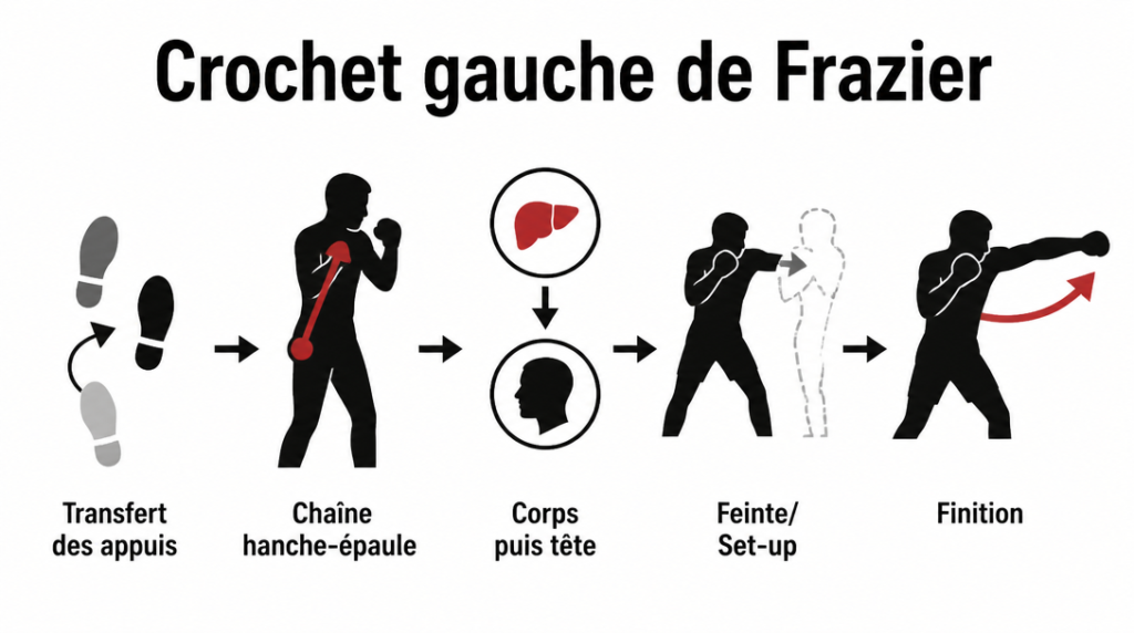 Étapes du crochet gauche et transfert de poids efficaces