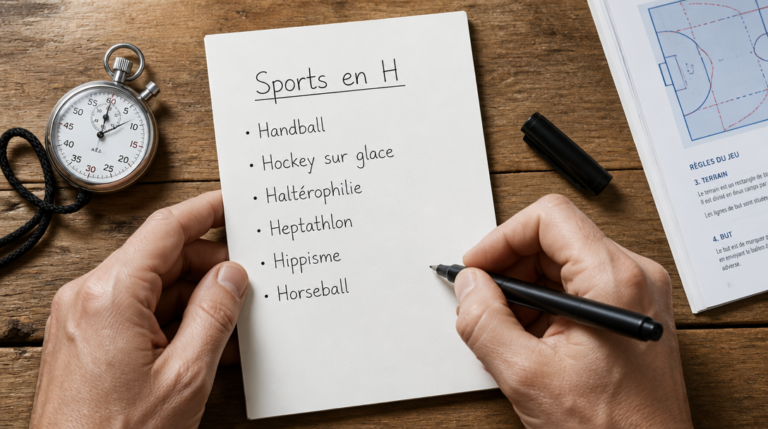 Liste manuscrite de sports en h avec chrono et stylo