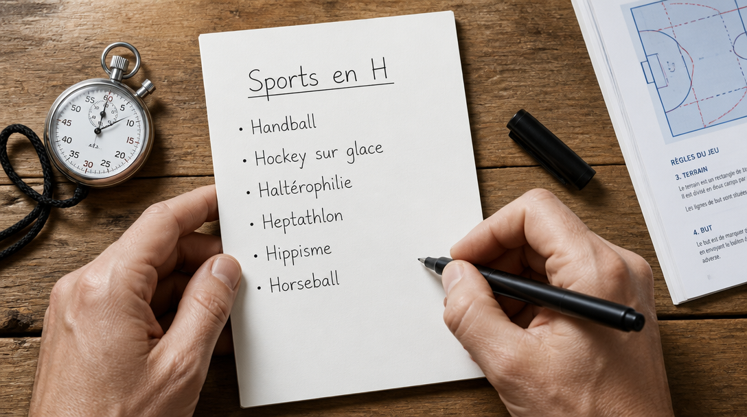 Liste manuscrite de sports en h avec chrono et stylo