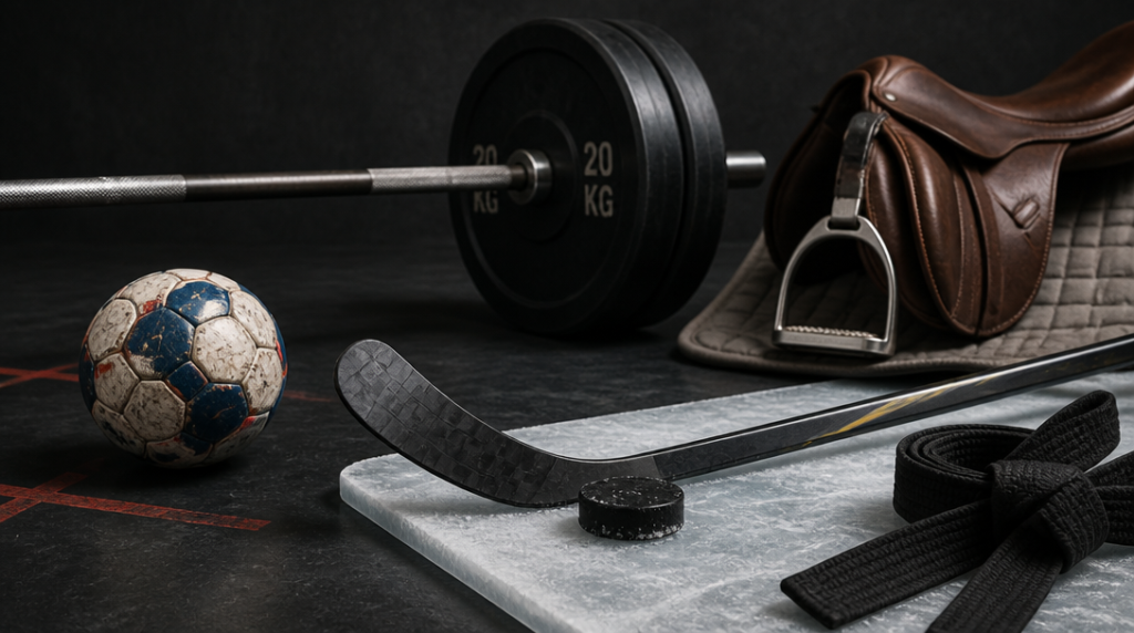Équipements de handball, hockey et haltérophilie en plan