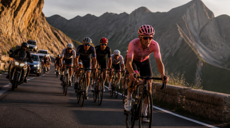 Peloton en montagne du Tour d’Italie 2026 sur un col alpin