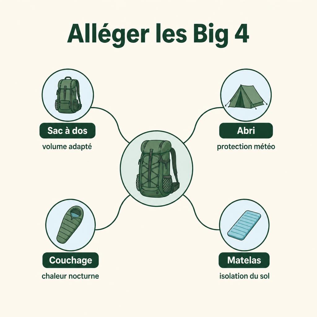 Schéma des Big 4 de la marche ultra légère