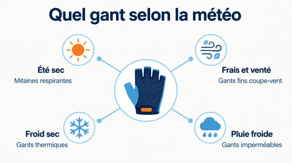 Schéma de choix des gants vélo selon la météo