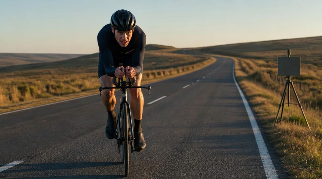 Cycliste seul pendant un contre-la-montre individuel